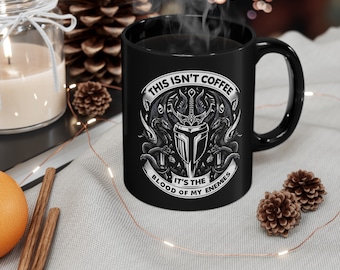 This Isn't Coffee, It's the Blood of My Enemies Mug - Fantasy Warrior and Dragon Design, Unique Medieval Drinkware