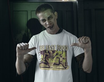 Be Fast Food (Male) T-Shirt - Funny Cthulhu Design - Geeky Graphic Tee for Elder Gods, Eldritch Horror Fans and Active Fit Gamers
