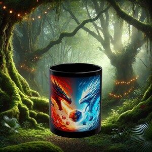Ice Dragon vs Fire Dragon Mug - Captivating Fantasy-Themed Drinkware and TableTop RPG Epic Battle Artwork for Enthusiasts and Gamers