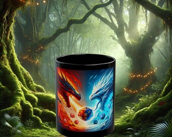Ice Dragon vs Fire Dragon Mug - Captivating Fantasy-Themed Drinkware and TableTop RPG Epic Battle Artwork for Enthusiasts and Gamers
