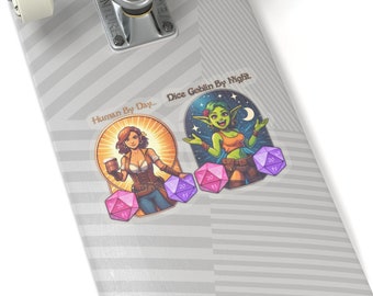 Human by Day, Dice Goblin by Night (Female) Sticker - Fun, and Charming Decal for All Surfaces, RPG Players, Shiny Math Rocks Lover