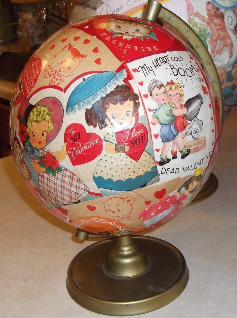 Decoupage globe vintage valentines and globe love makes Etsy