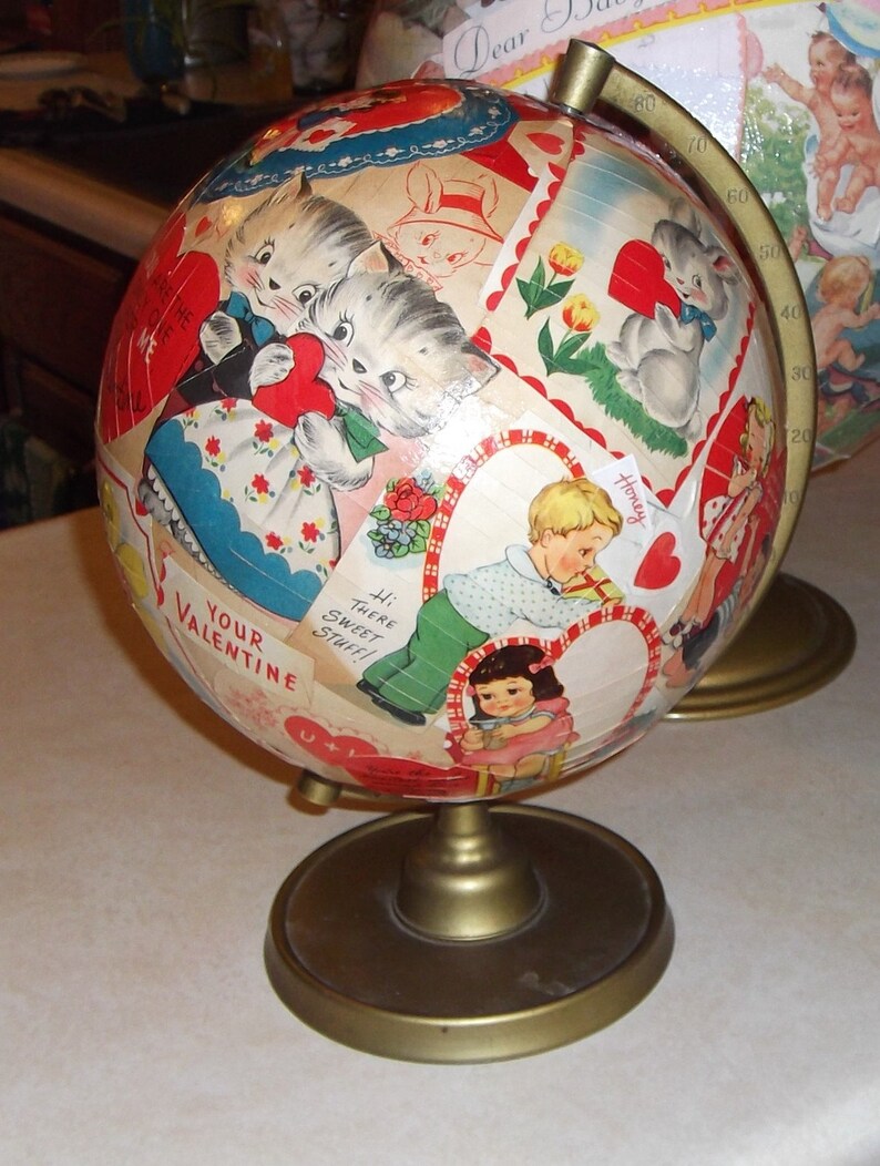 Decoupage globe vintage valentines and globe love makes Etsy