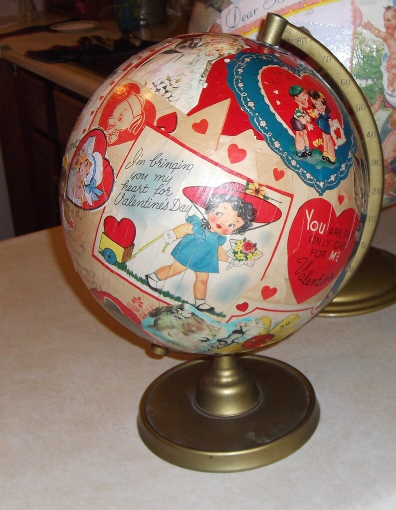 Decoupage globe vintage valentines and globe love makes Etsy