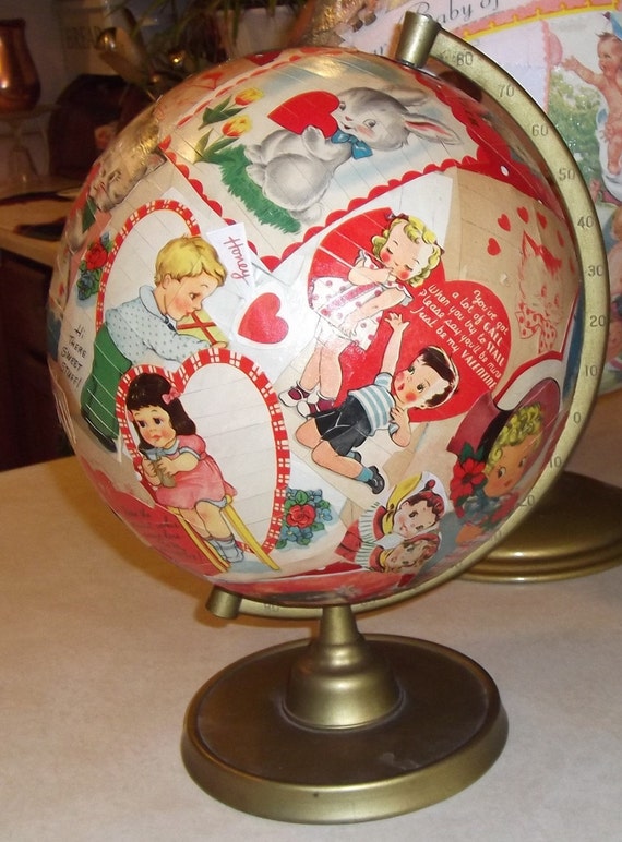 Decoupage globe vintage valentines and globe love makes Etsy
