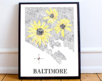 Baltimore City Black Eyed Susan Neighborhood Map 11 x 14in Print