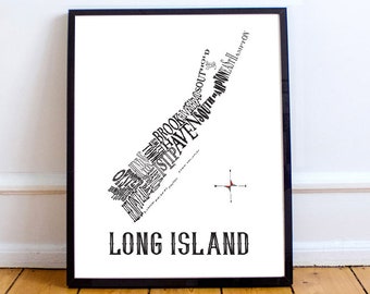 Long Island NY Neighborhood Map 11 x 14" Print
