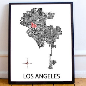 Customizable - Los Angeles Neighborhood Map 11 x 14&quot; Print