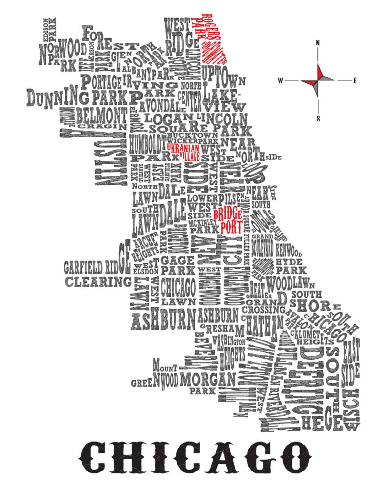 Customizable - Chicago Neighborhood Map 11x14in Print - Etsy