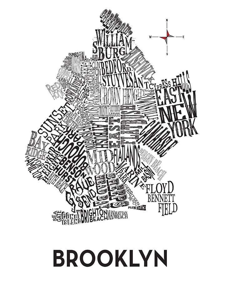 Brooklyn Neighborhood Map 11x14 Print Etsy Brooklyn Neighborhood Map 11x14 Print Etsy