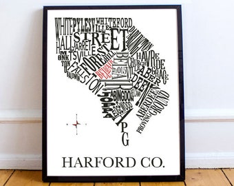 Customizable - Harford County Neighborhood Map 11x14in print