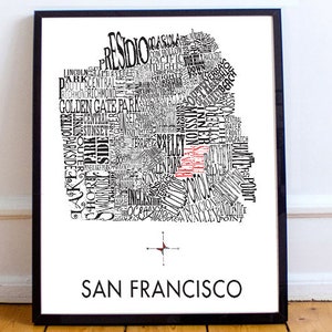 Customizable - San Francisco Neighborhood Map 11 x 14&quot; Print