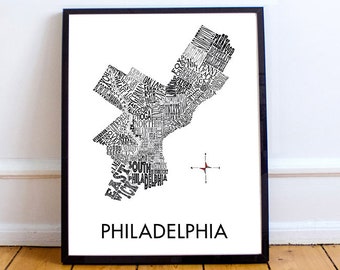 Philadelphia Neighborhood Map 11 x 14" Print