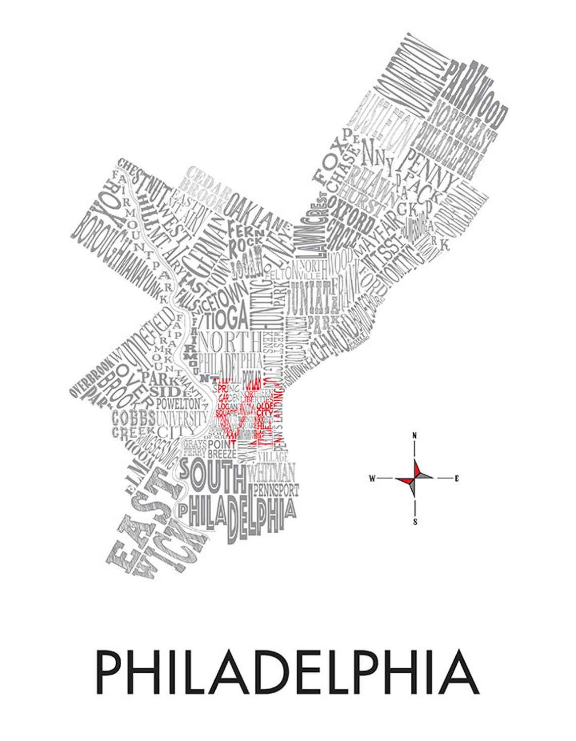Philadelphia Neighborhood Map 11 X 14 Print - Etsy