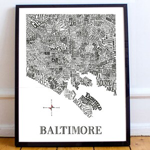 Baltimore City neighborhood map 11 x 14in Print