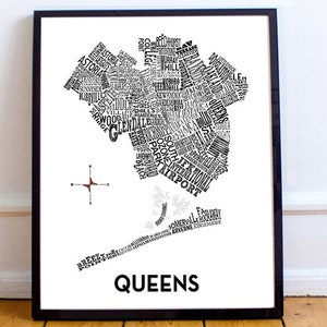 Queens neighborhood map 11 x 14in Print