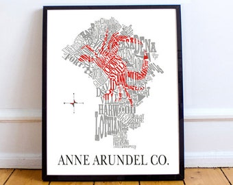 Anne Arundel Co Neighborhood map with crab 11x14in print