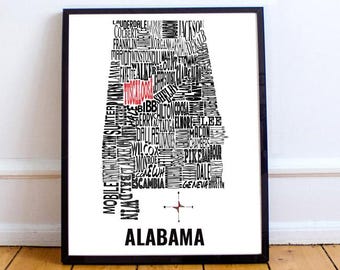 Customizable - Alabama Counties Map 11x14 print