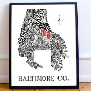 Customizable - Baltimore County Neighborhood Map 11x14in Print