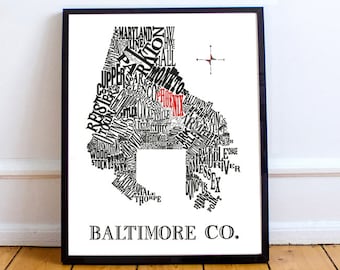 Customizable - Baltimore County Neighborhood Map 11x14in Print