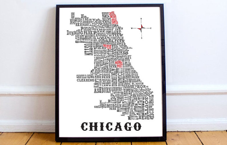 Customizable - Chicago Neighborhood Map 11x14in Print - Etsy