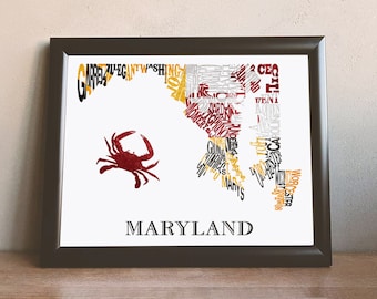 Maryland Counties map with antique flag and crab