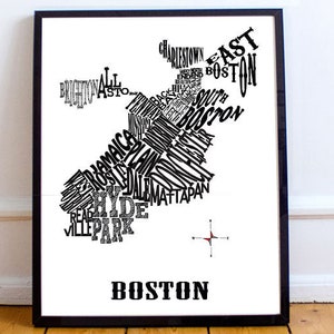 Boston neighborhood map 11x14 print
