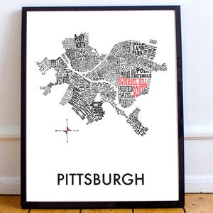 Customizable-Pittsburgh Neighborhood Map 11 x 14&quot; Print