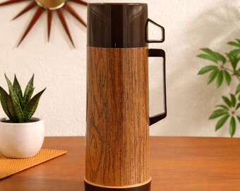 Vintage Aladdin Faux Wood Thermos Quart Brown MCM Mad Men 70s 80s Retro Utility