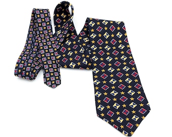 Vintage 90s Tommy Hilfiger Tie Preppy Nautical Stars Flags Navy Blue Red Gold