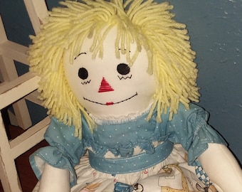 Classic Ivory 20" Raggedy Ann Handmade doll-Soft doll-Rag doll-baby doll-Keep Sake doll with hand embroidered face and yellow hair