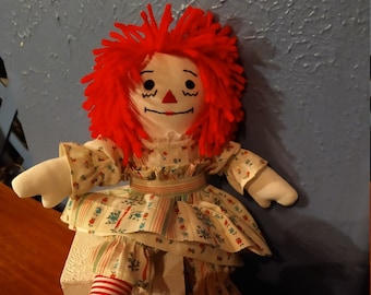 Classic Ivory 10" Raggedy Ann Handmade doll-Soft doll-Rag doll-Vantage doll-baby doll-Keep Sake doll with hand embroidered face and red hair