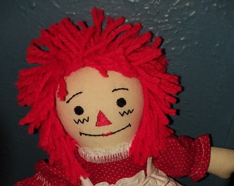 Classic Ivory 10" Raggedy Ann Handmade doll-Soft doll-Rag doll-Vantage doll-baby doll-Keep Sake doll with hand embroidered face and red hair