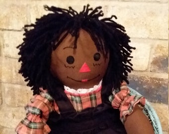 20 Ebony-Hand Crafted Classic Cloth Raggedy Ann Doll with Black Hair