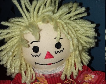 Classic Ivory 10" Raggedy Ann Handmade doll-Soft doll-Rag doll-baby doll-Keep Sake doll with hand embroidered face and yellow hair