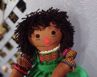 Ebony 20" Raggedy Ann Handmade doll, Ethnic doll, Biracial dolls, Soft doll, Black doll, Rag doll, African American doll, Black Cloth doll.