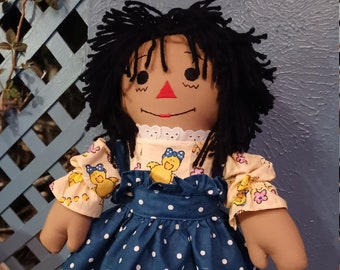 Caramel 20" Raggedy Ann Handmade doll with black hair, Soft doll, Rag doll, Vantage style, Collectible doll, Keep Sake Rag doll, Cloth doll