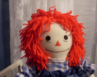 Classic Ivory 20" Raggedy Ann Handmade doll-Soft doll-Rag doll-baby doll-Keep Sake doll with hand embroidered face and red hair