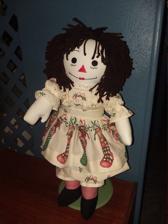 20 Ebony-Hand Crafted Classic Cloth Raggedy Ann Doll with Black Hair