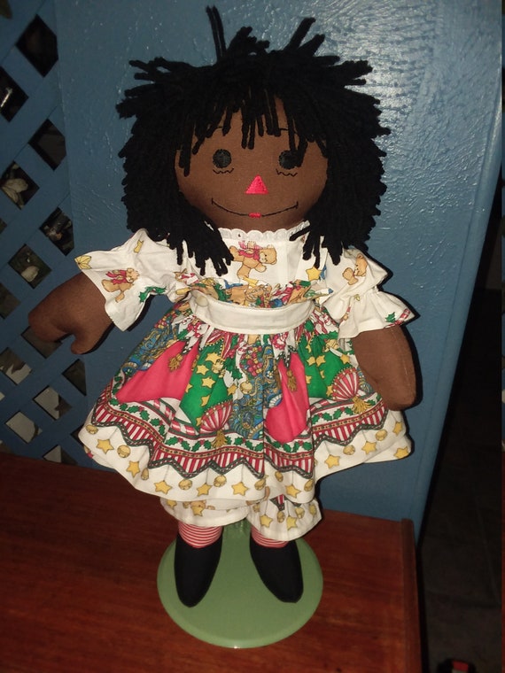 20 Ebony-Hand Crafted Classic Cloth Raggedy Ann Doll with Black Hair