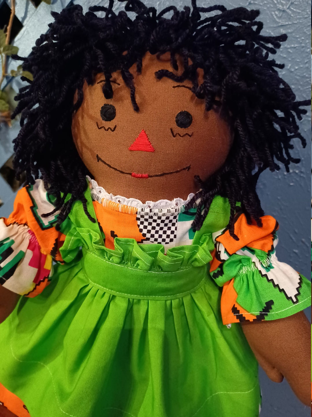 green emerald velvet dress Raggedy Ann Doll  Saltbox Primitives