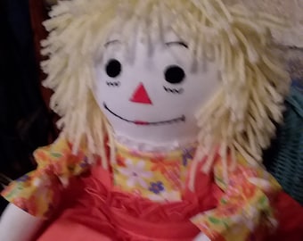 Classic Ivory 20" Raggedy Ann Handmade doll-Soft doll-Rag doll-baby doll-Keep Sake doll with hand embroidered face and yellow hair