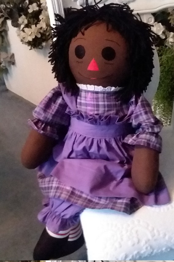 20 Ebony-Hand Crafted Classic Cloth Raggedy Ann Doll with Black Hair