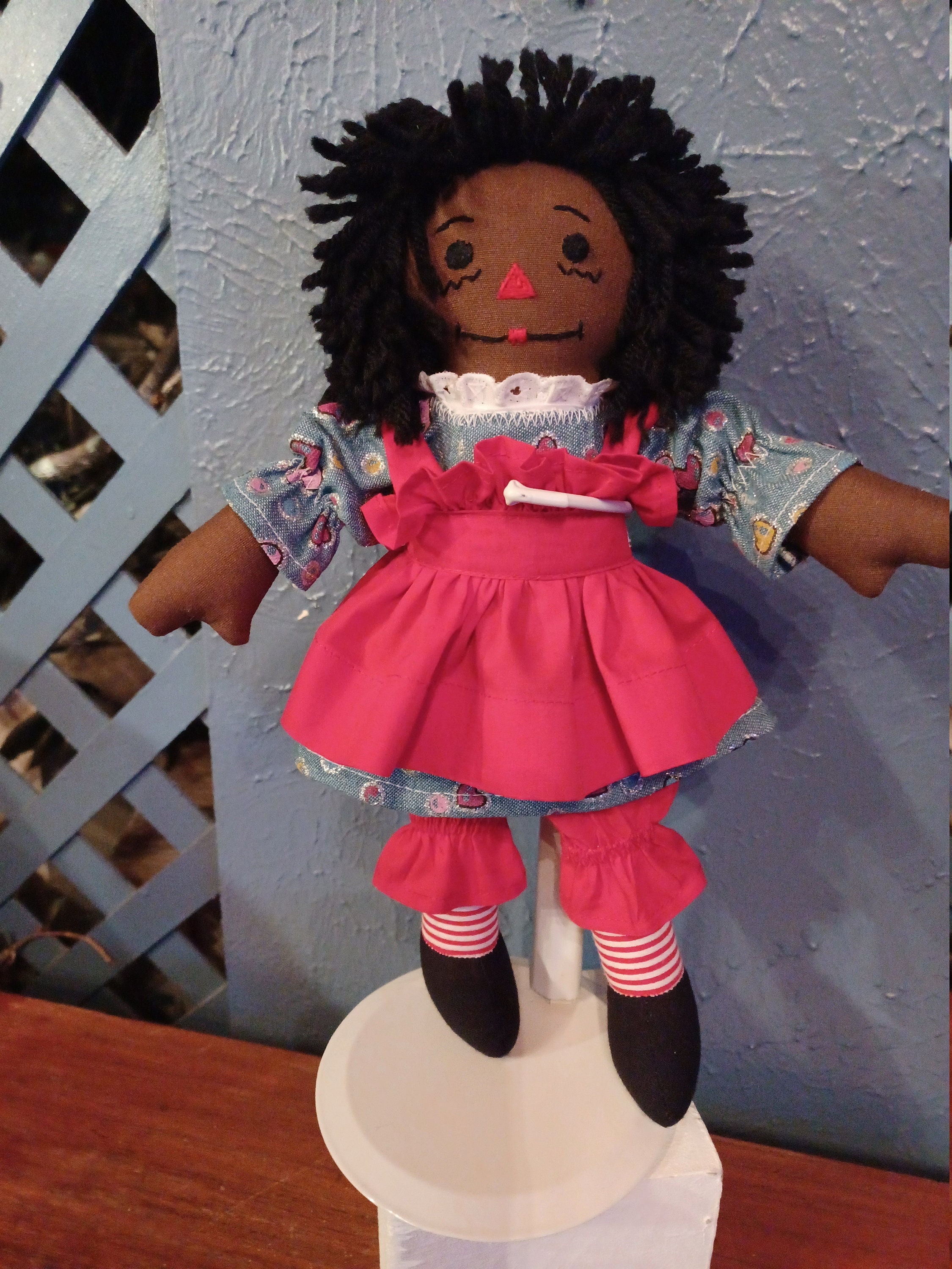 Ebony 10 Raggedy Ann Handmade Doll With Black Hair pic