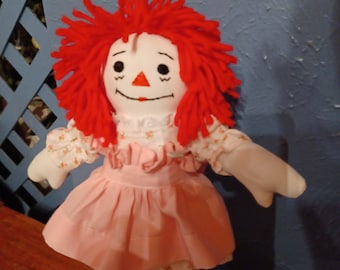 Classic Ivory 10" Raggedy Ann Handmade doll-Soft doll-Rag doll-Vantage doll-baby doll-Keep Sake doll with hand embroidered face and red hair