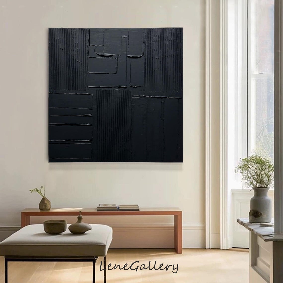 Large Black Minimalist Wall Art , Black 3D Texture Painting , Black ...
