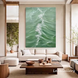 Ocean wave landscape painting,  Abstract Minimalist Painting,Ocean Waves Landscape Home Custom Original Art,Modern Living Room Decor