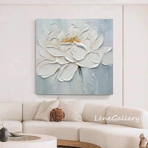 3D Style Textured Wall Art,Original White Flower Heavy Texture Art,Abstract Floral Art,Living Room Decor