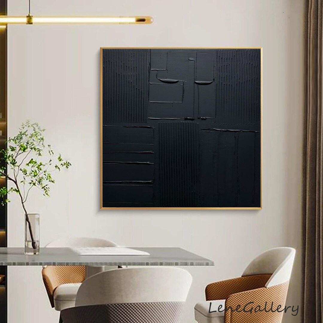 Large Black Minimalist Wall Art , Black 3D Texture Painting , Black ...