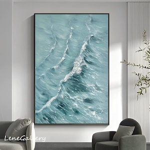 Ocean wave landscape painting,  Abstract Minimalist Painting,Ocean Waves Landscape Home Custom Original Art,Modern Living Room Decor